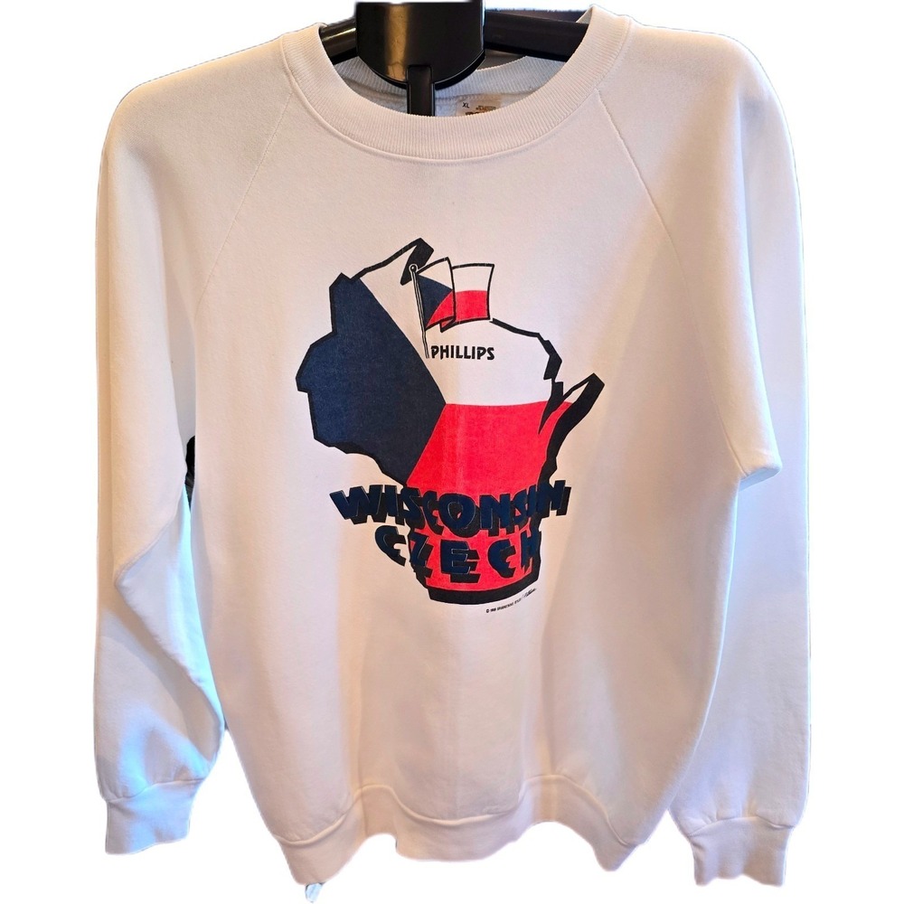 VTG 1989 Fruit of the Loom USA Wisconsin Czech Festival Crewneck XL White 80s